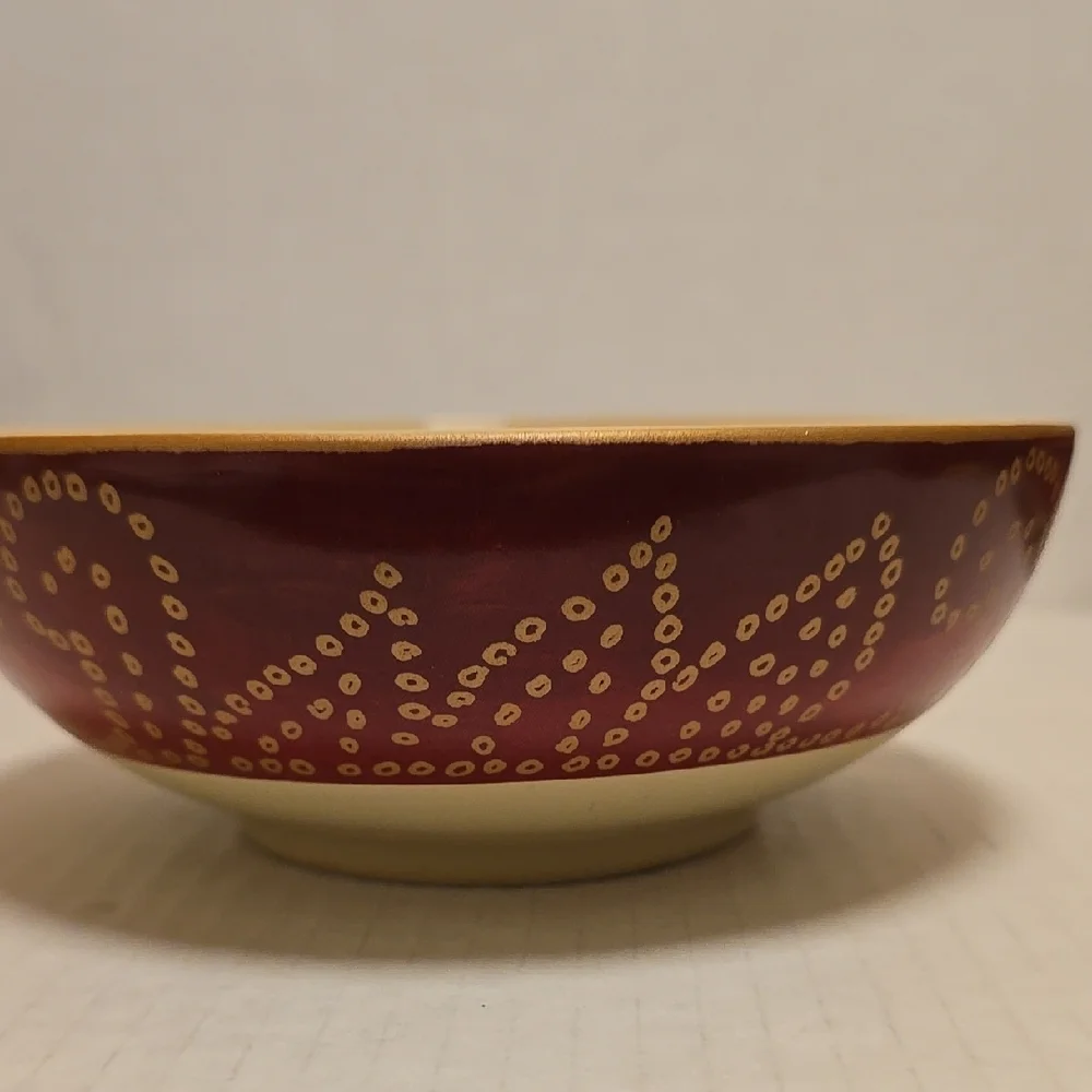 Set of 3 Elegant Pier 1 Red and Cream Ceramic Bowls
